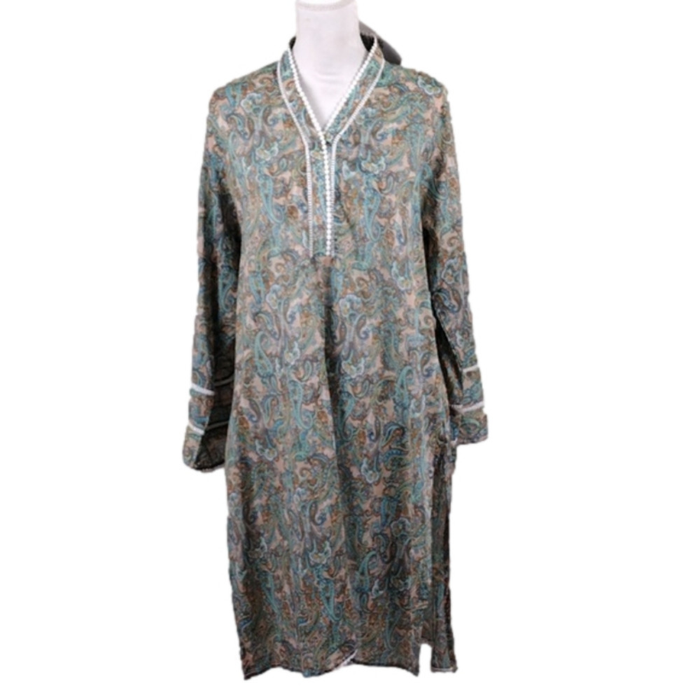 Image Est. 1993 Ocean Jade Paisley V-Neck Full Sleeve Lace Finishing India Kurta